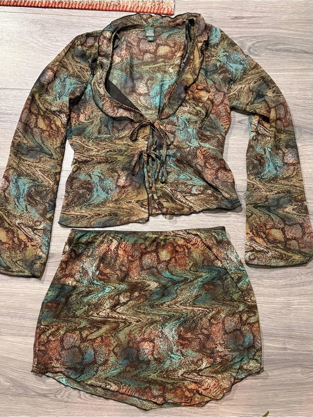 wild fable Teal, Brown & Copper Mesh Two-Piece Skirt Set